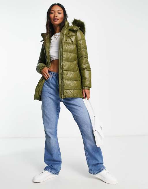 Faux fur trim hooded padded online jacket