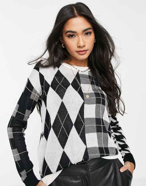 Black and 2025 white argyle sweater