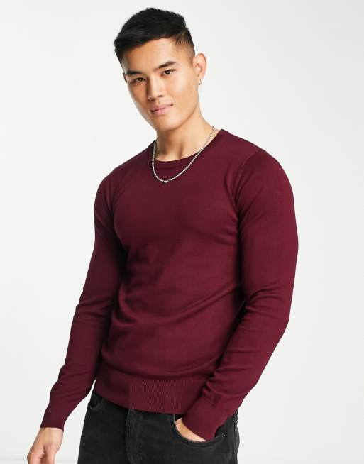 Gianni Feraud - Muscle fit trui met ronde hals en stretch in bordeauxrood