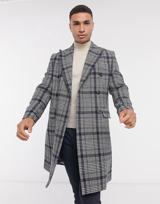 Gianni Feraud navy overcheck dogtooth double breasted overcoat