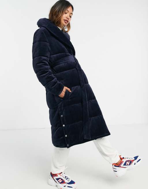 Velvet long sales puffer coat