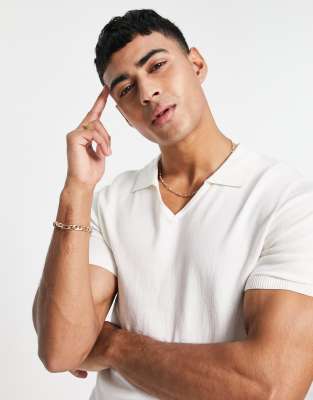 Gianni Feraud open neck short sleeve jumper in white - ASOS Price Checker