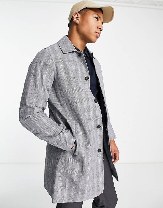 Gianni Feraud - oversized checked mac coat in grey