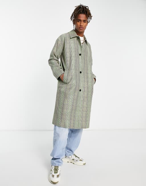 Gianni Feraud oversized green checked longline mac