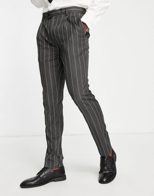 Gianni Feraud skinny pleasted suit trousers in grey stripe - ASOS Price Checker