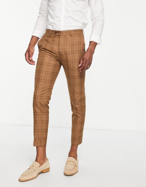 Gianni Feraud - Pantalon de costume court à carreaux coupe skinny - Marron