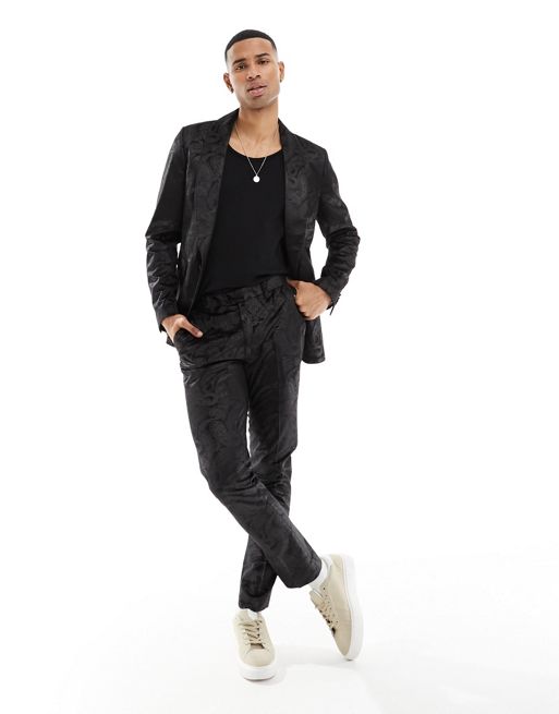 Gianni Feraud - Pantalon de costume skinny en velours à motif cachemire - Noir