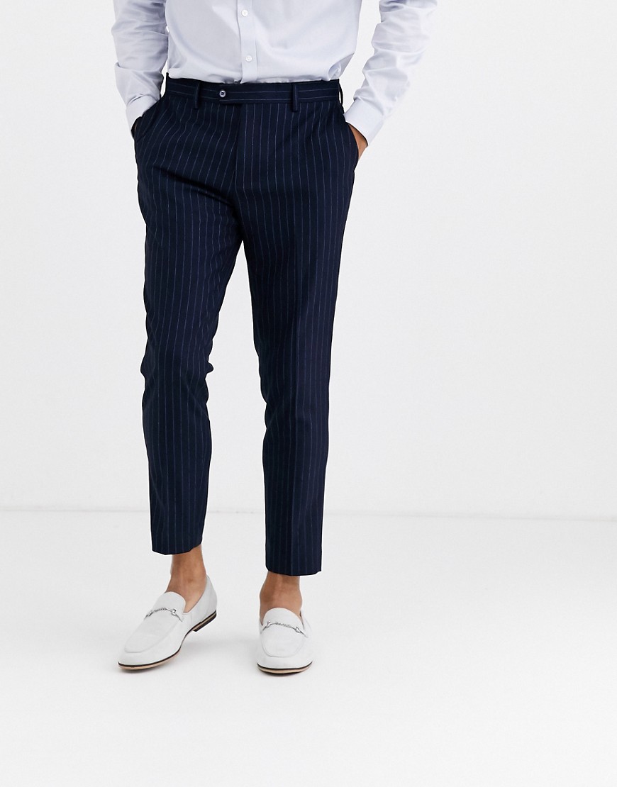 Gianni Feraud - Pantaloni da abito skinny cropped in misto lana gessato-Navy