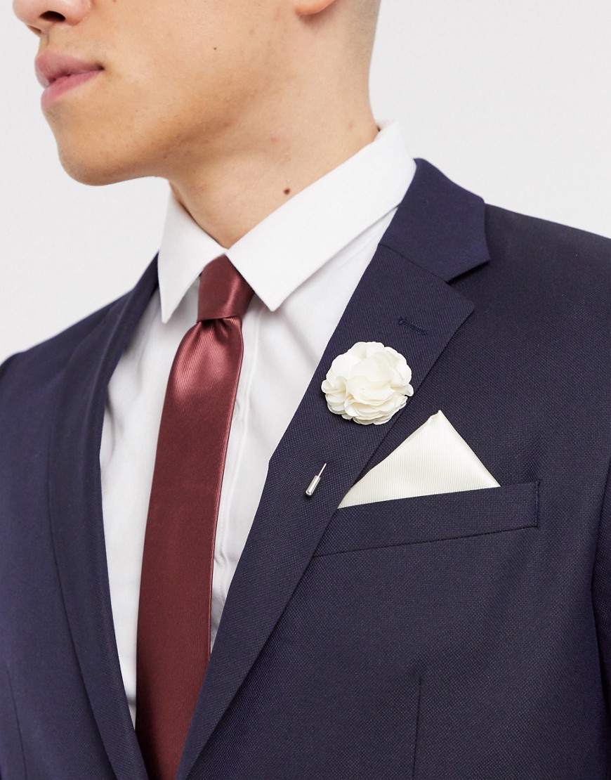 Gianni Feraud plain floral lapel pin with pocket square-White