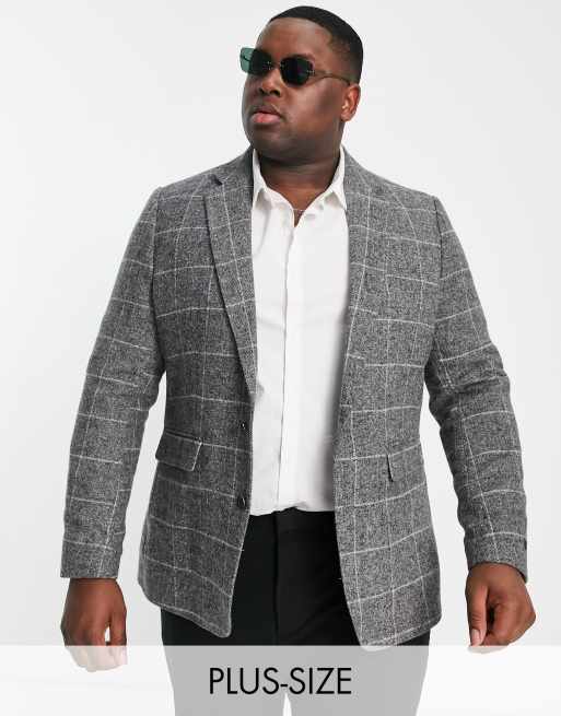 Gianni Feraud Plus – Anzugjacke aus Wollmischung mit schmalem Schnitt und großem Karomuster