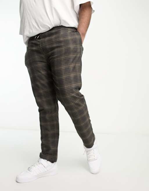 Gianni Feraud Plus - Pantaloni eleganti slim con coulisse in vita marroni a quadri