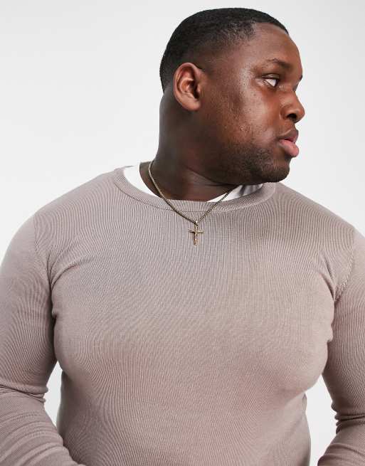 Gianni Feraud Plus premium muscle fit stretch crew neck fine gauge sweater, 3 of 4