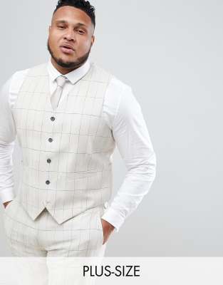 Gianni Feraud PLUS Skinny Fit Wedding Windowpane Check Waistcoat-Cream Cream