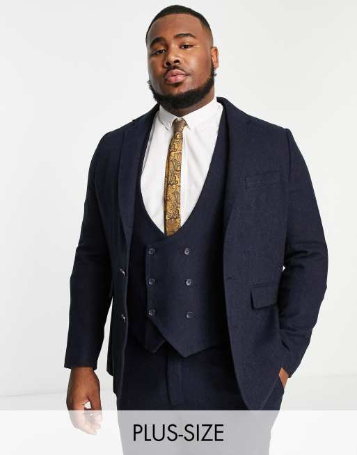 Gianni Feraud - Plus - Slim-fit colbert van wolmix met visgraatmotief in marineblauw