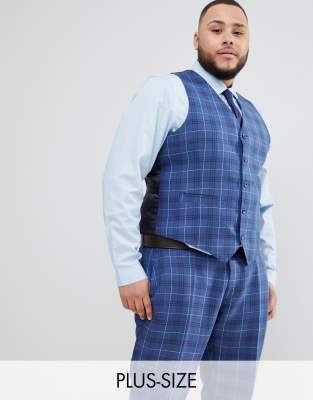 Gianni Feraud PLUS – Rutig bröllopsväst med smal passform-Marinblå Marinblå