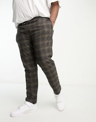 Gianni Feraud Plus slim fit smart trousers with drawstring waist in brown check - ASOS Price Checker