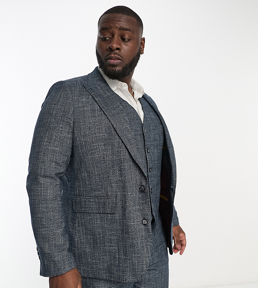 Gianni Feraud Plus slim suit jacket in blue dogtooth