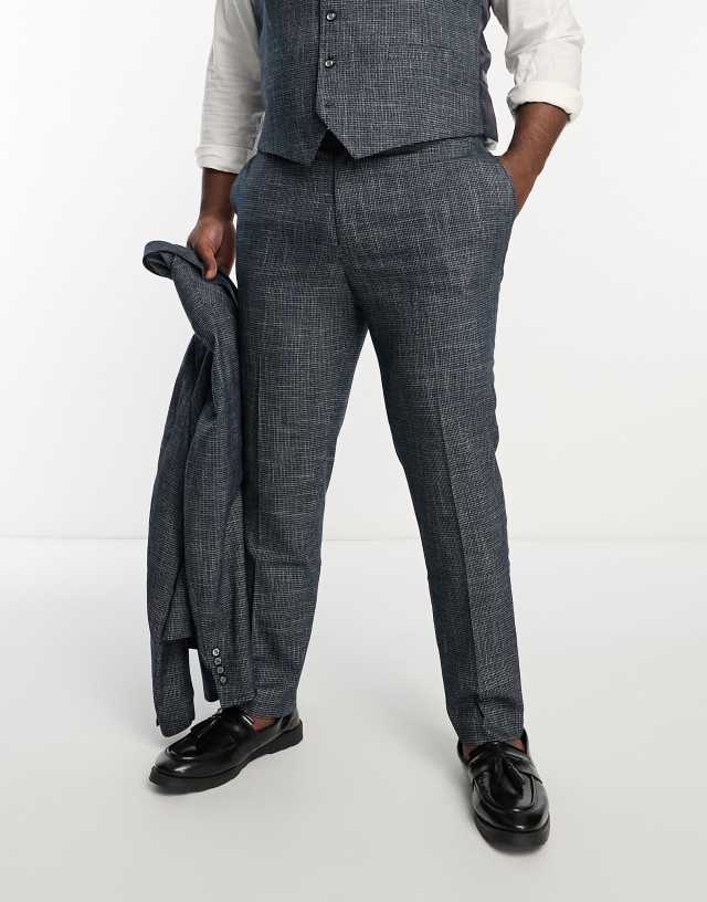 Gianni Feraud Plus slim suit pants in blue houndstooth