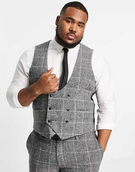 Gianni Feraud Plus wool mix windowpane check slim fit scoop waistcoat