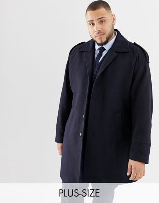 Gianni Feraud – Plusstorlek – Premium – Trenchcoat med raglanärm i ullblandning-Marinblå