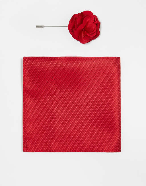 Gianni Feraud pocket square and lapel pin in red ASOS