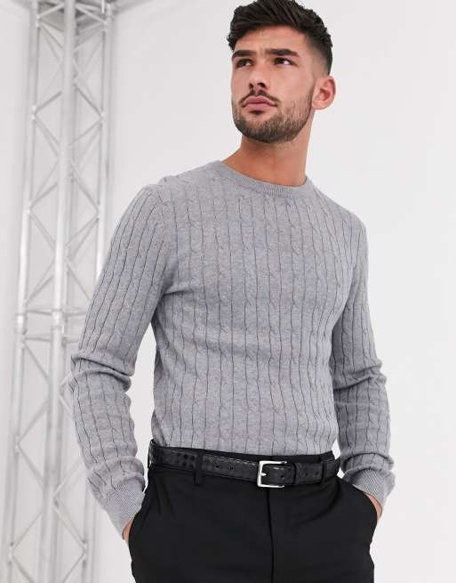 Gianni Feraud premium muscle fit crew neck cable sweater | ASOS