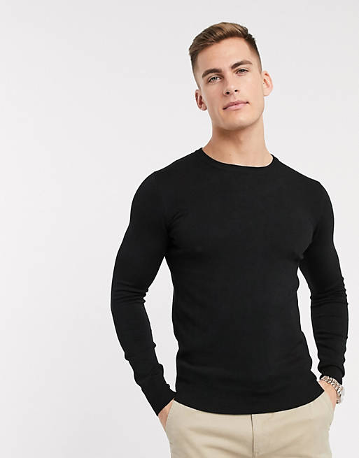 Gianni Feraud - Premium muscle-fit trui met ronde hals van fijn elastisch garen in zwart