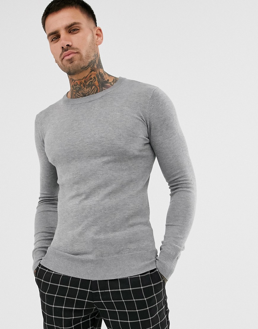Gianni Feraud - Premium - Tætsiddende fintstrikket trøje med rund hals-Grå