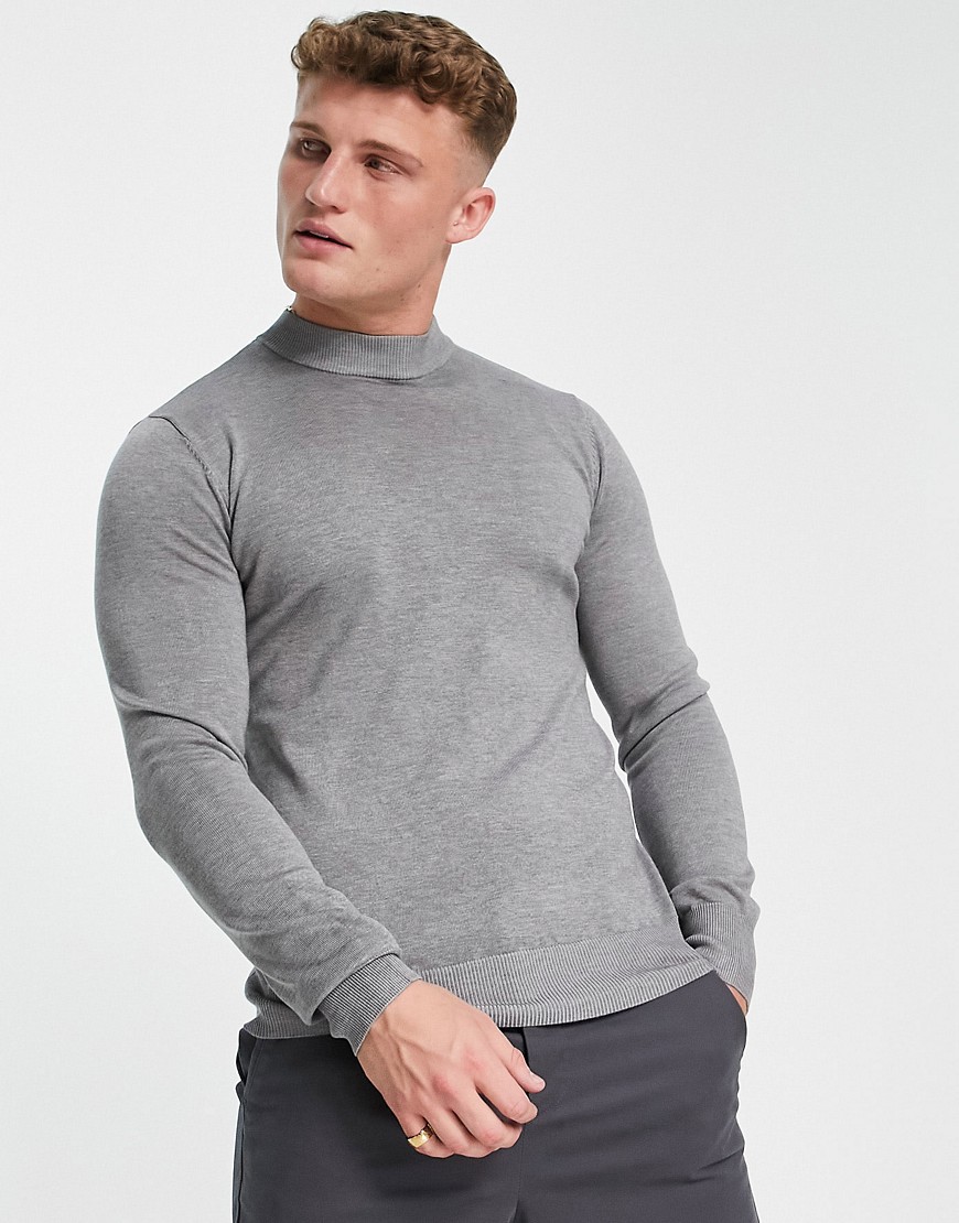 Gianni Feraud Premium Muscle Fit Stretch Crew Neck Fine Gauge Sweater In Gray