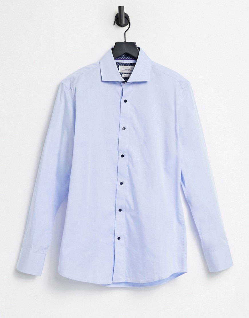 Gianni Feraud printed cuff slim fit shirt in light blue-Blues