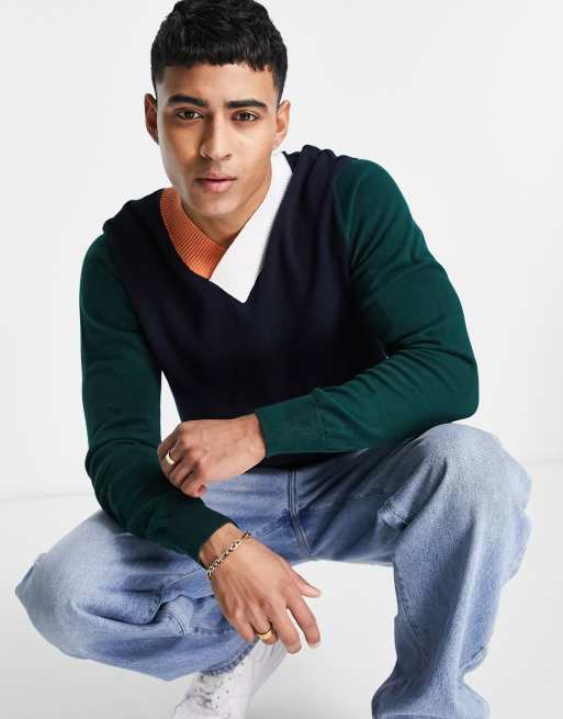 Gianni Feraud – Pullover im Farbblockdesign mit V-Ausschnitt