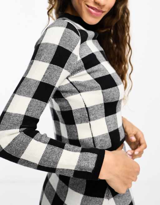 Gianni Feraud – Pullover mit kurzem Schnitt und Karomuster in Schwarz und Weiß, Kombiteil, 3 von 4