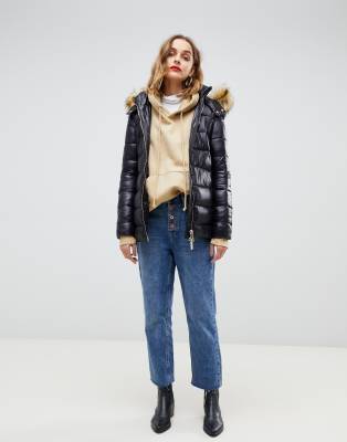 gianni feraud quilted jacket with faux fur hood