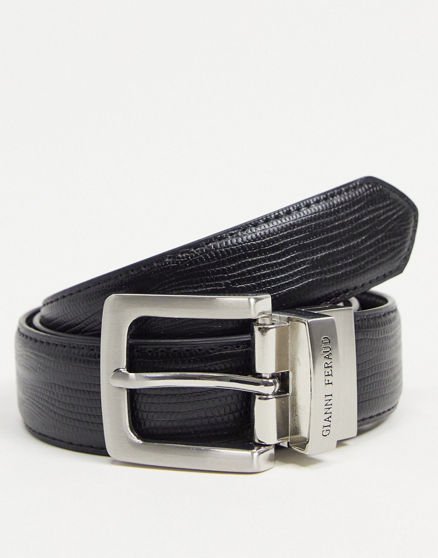 Gianni Feraud reversible leather smooth and grain belt-Black