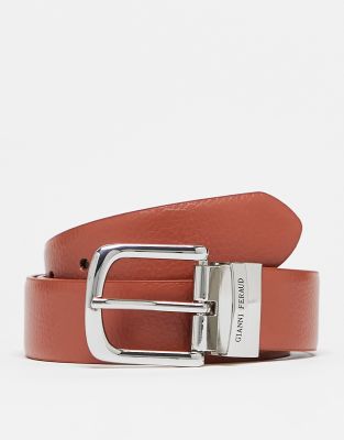 Gianni Feraud reversible pebble grain and smooth leather belt in tan