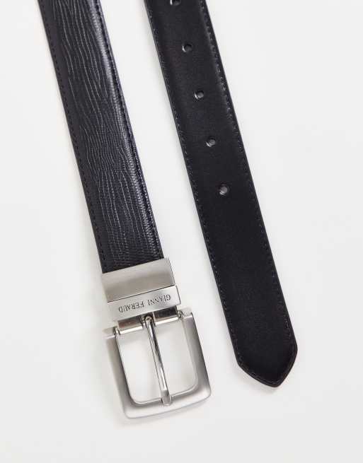 Gianni Feraud reversible real leather smooth and grain belt in black, 3 of 4