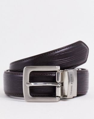 Gianni Feraud reversible real leather smooth and grain belt in brown