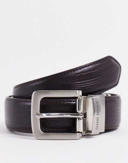 Gianni Feraud reversible real leather smooth and grain belt in brown | ASOS