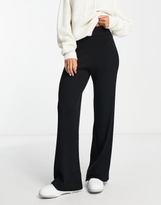 Gianni Feraud rib knit wide leg sweatpants in black