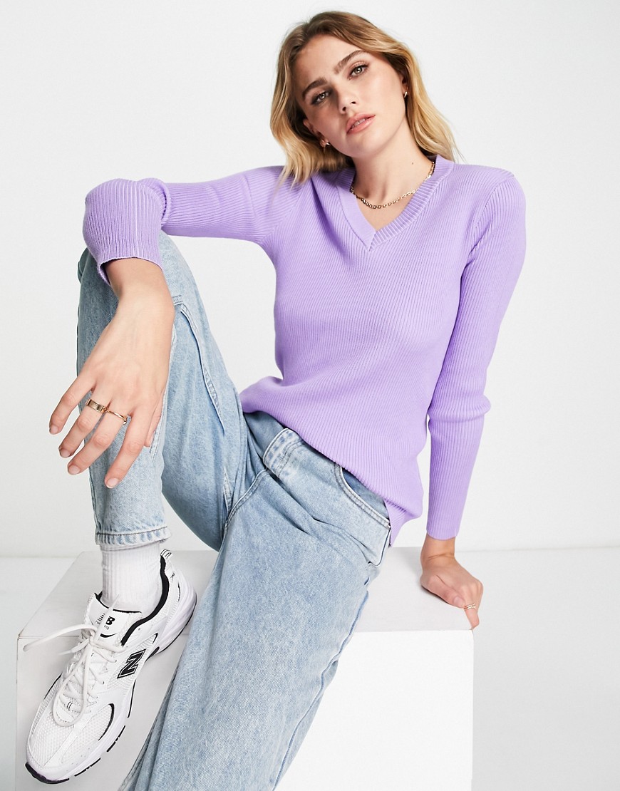 Gianni Feraud ribbed v-neck jumper in lilac-Purple