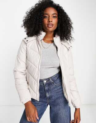 Gianni Feraud Roxy Pu Padded Jacket In Cream-white