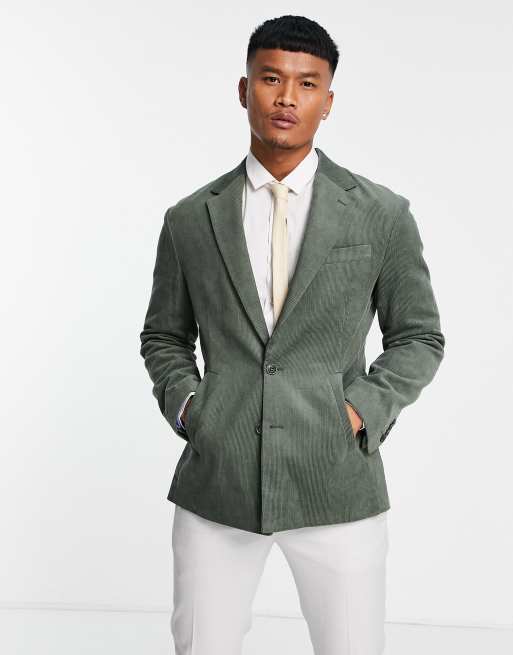 Gianni Feraud - Ruimvallende blazer van corduroy in saliegroen