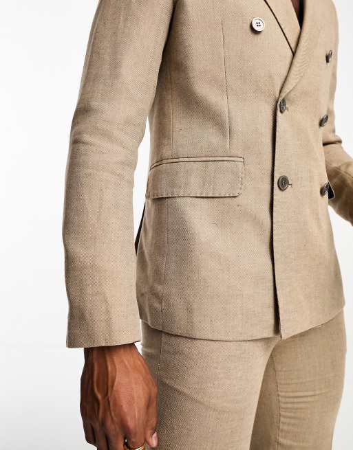 Gianni Feraud – Schmal geschnittene Anzugjacke aus Leinenmix in Kamelbraun, 5 von 5