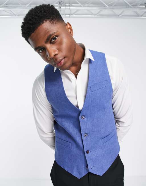 Blue clearance herringbone waistcoat