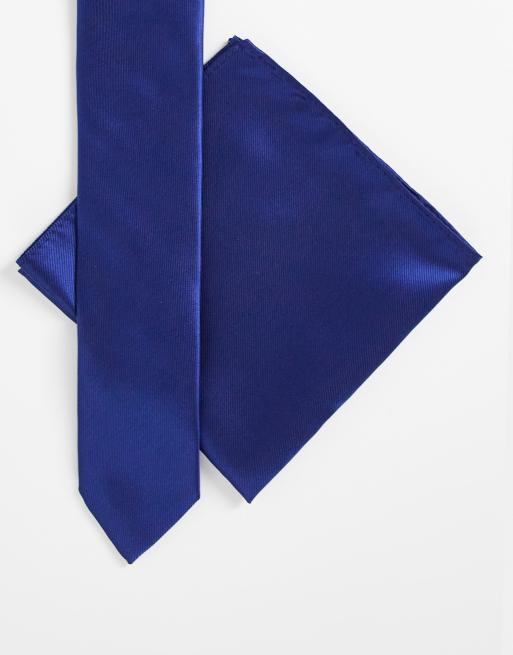 Gianni Feraud - Set con cravatta e fazzoletto da taschino blu royal