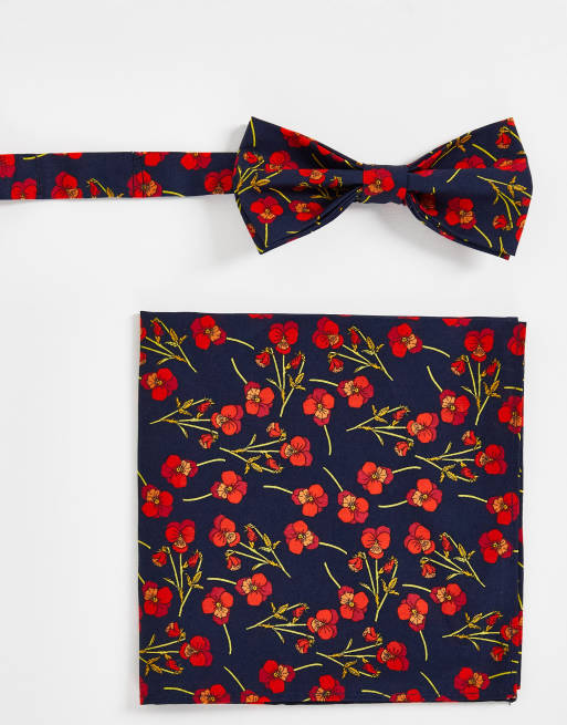 Gianni Feraud – Set mit Fliege und Einstecktuch mit Liberty-Print in Rot geblümt
