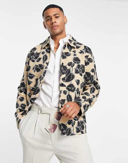 Gianni Feraud short collared jacket in cream floral print | ASOS