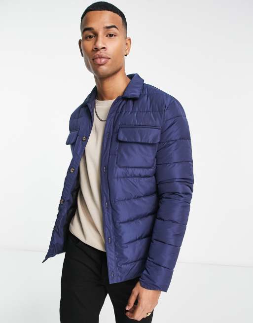 Gianni Feraud short padded collared jacket in navy ASOS