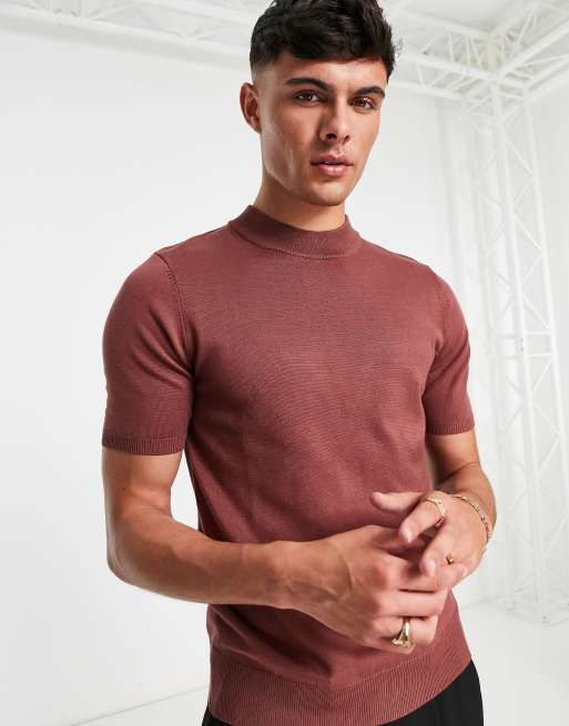 Gianni Feraud short sleeve turtle neck jumper in brown ASOS