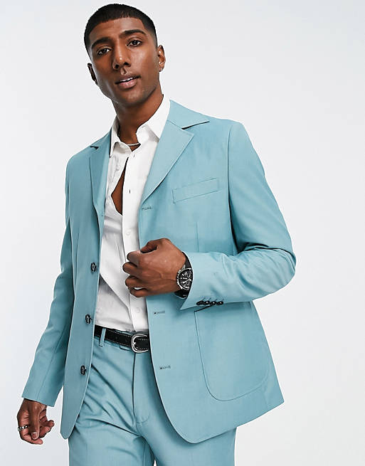 Gianni Feraud single breasted straight jacket in blue 